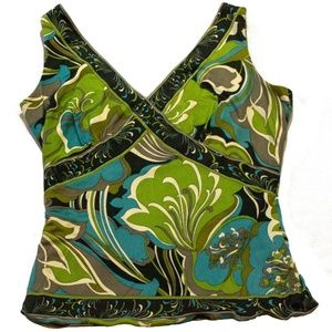 ELIE-TAHARI-100-SILK-FLORAL-PRINT-HALTER-TOP-TANK